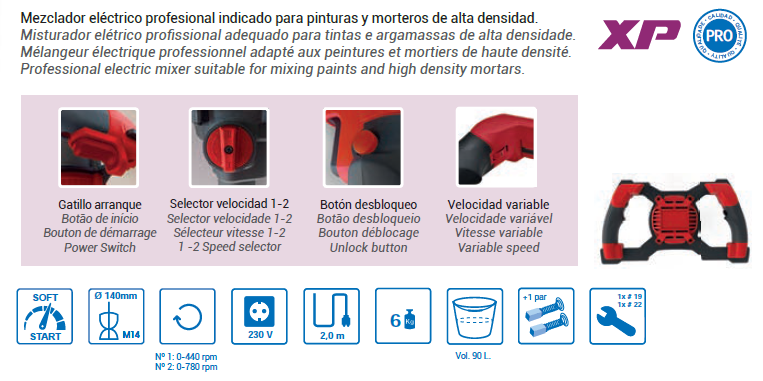 MEZCLADOR ELECTRICO PROFESIONAL 2100W XP (para pinturas y morteros de alta densidad)