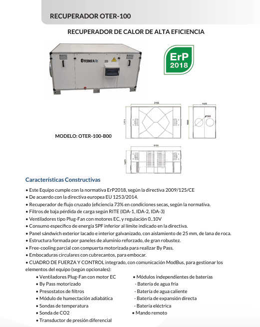 UDS.RECUPERADOR OTER-100  10.000 m3/h / 760 Pa 