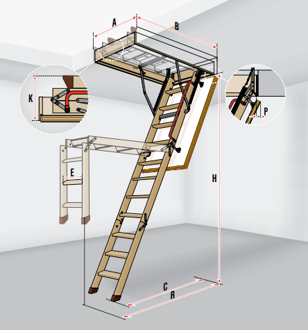 UDS. ESCALERA ESCAMOTEABLE FAKRO LWK-280-3 TRAMOS  (700X1200X2800 MM.)