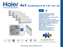 CONJUNTO 4X1 SPLIT PARED HAIER GEOS 35 + 25 + 25 + 25 R Plus Wifi 3,5kW + 2,5kW + 2,5kW + 2,5Kw (SALON Y 3 HABITACIONES)