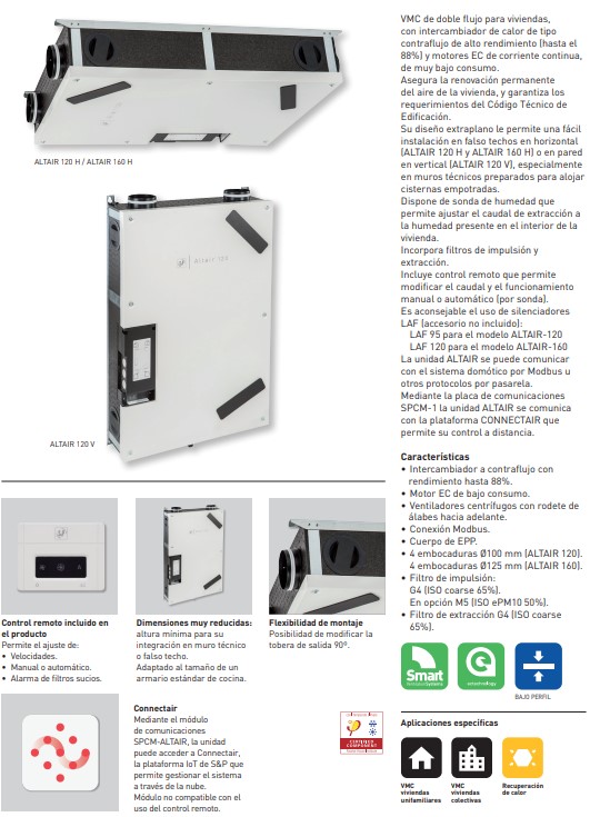 UDS. RECUPERADOR VMC S&P ALTAIR 120 H (120 m3/h)