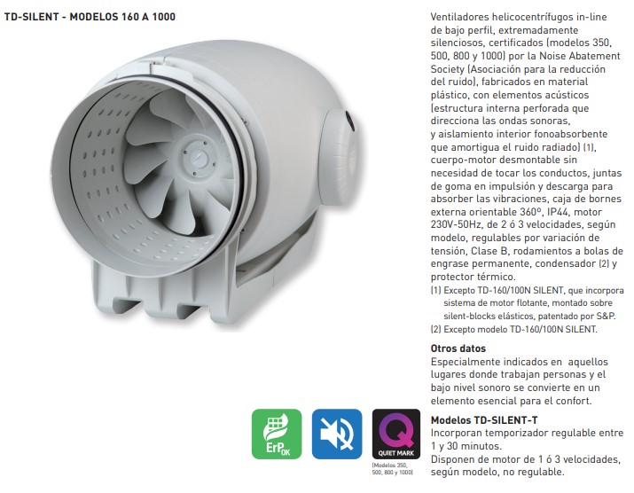 UDS. VENTILADOR CONDUCTO TD-500/150-160 SILENT 3V
