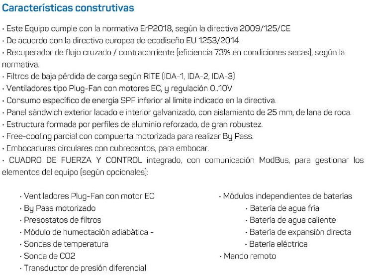 UDS.RECUPERADOR OTER-05-H  500 m3/h / 245 Pa