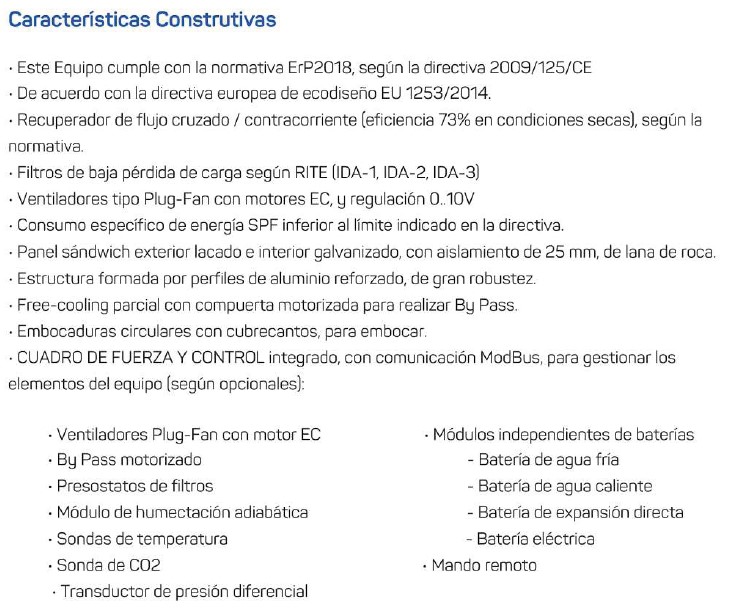 UDS.RECUPERADOR OTER-10-H  1000 m3/h / 60 Pa