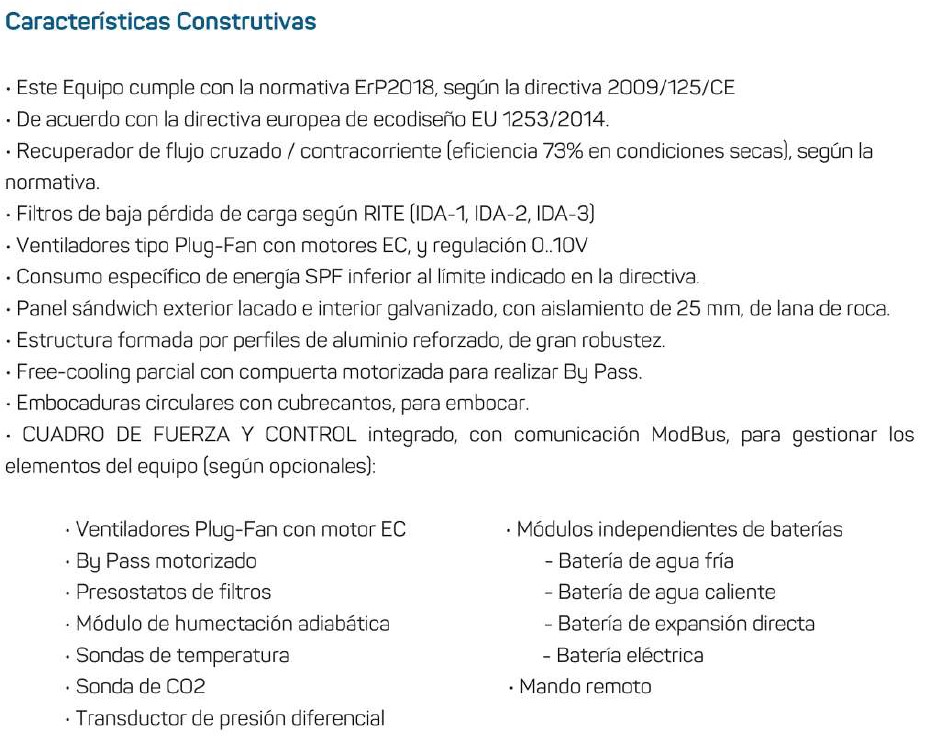 UDS.RECUPERADOR OTER-19-H  2000 m3/h / 460 Pa