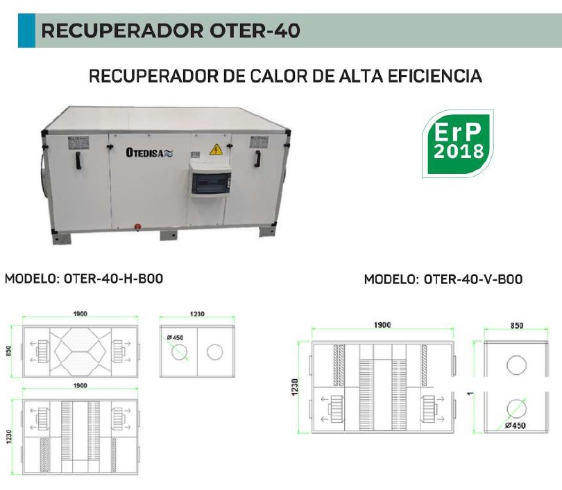 UDS.RECUPERADOR OTER-40-H  4000 m3/h / 1020 Pa
