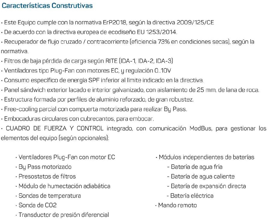 UDS.RECUPERADOR OTER-40-H  4000 m3/h / 1020 Pa