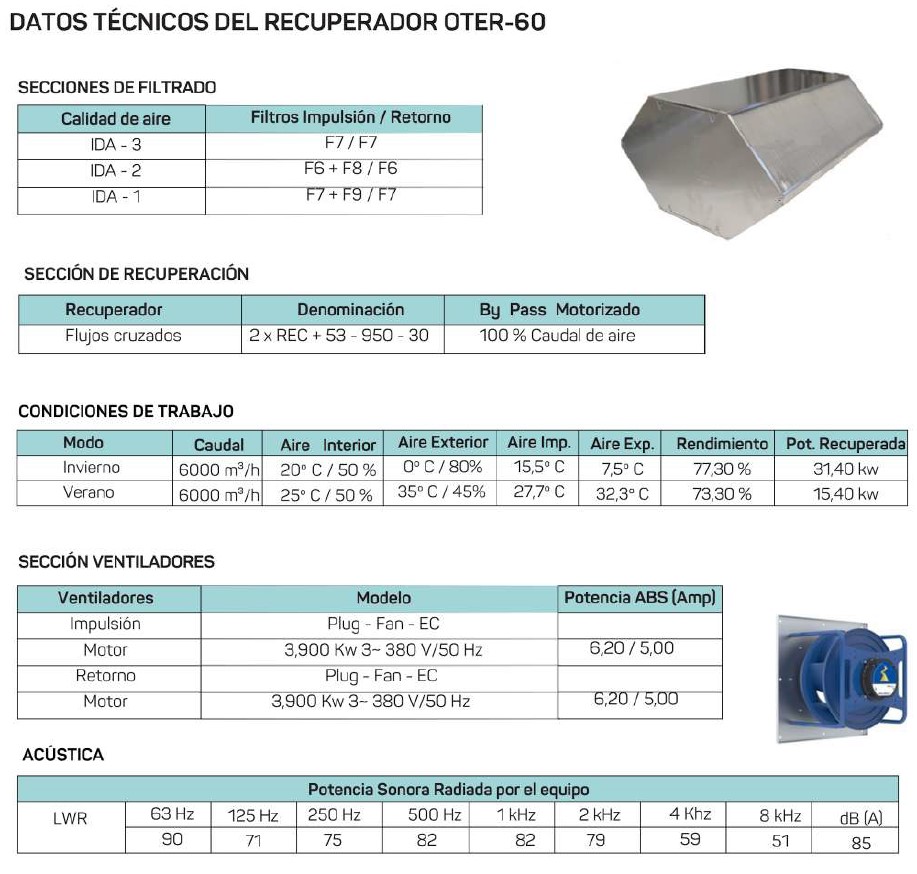 UDS.RECUPERADOR OTER-60-H  6000 M3/H / 580 Pa
