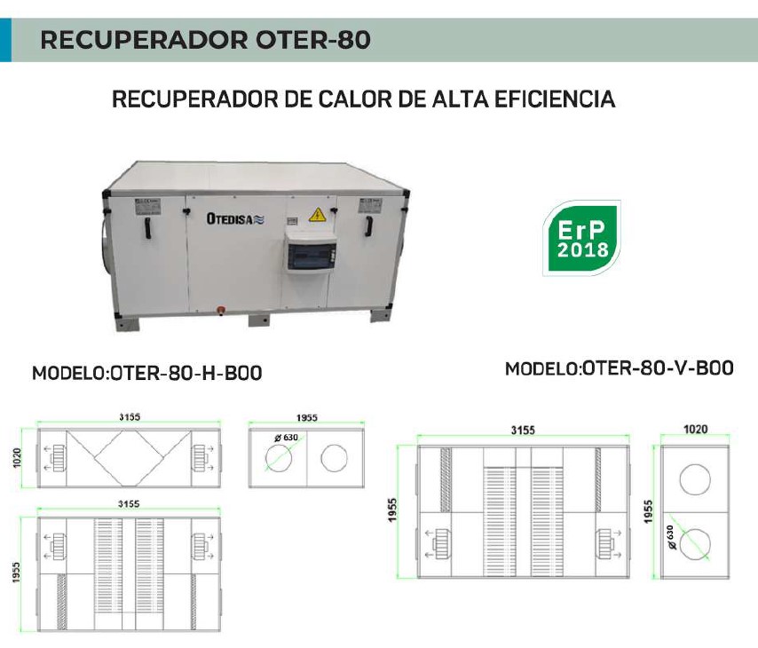 UDS.RECUPERADOR OTER-80-H  8000 m3/h / 590 Pa