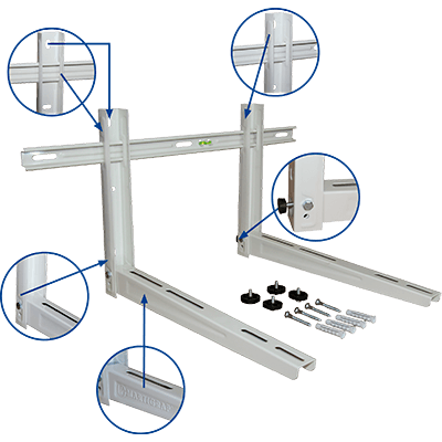 UDS. KIT SOPORTE ACERO LACADO + PERFIL PARA AIRE ACONDICIONADO 400X420 MM.