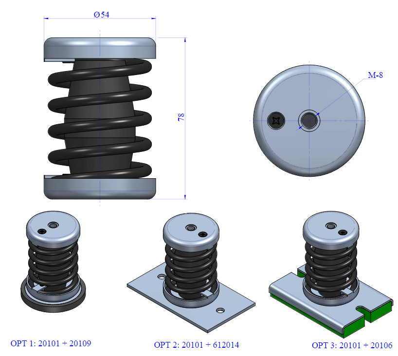 UDS. AMORTIGUADOR AMC 25 sin núcleo de goma (Carga max. 25Kg)