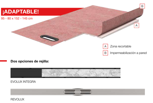 [IS00001] SUPERKIT REVOLUX CAVITY CHROME GURU – Kit completo para la creación e impermeabilización de platos de duchas de obras con pendiente incorporada 100cm.
